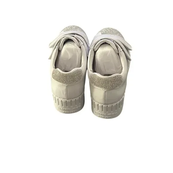 Women's Bernie Mev Odell Leather Sneaker White Rhinestones Memory Foam Sz 38/7 - Picture 3 of 7